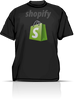 A black t-shirt with the shopify logo